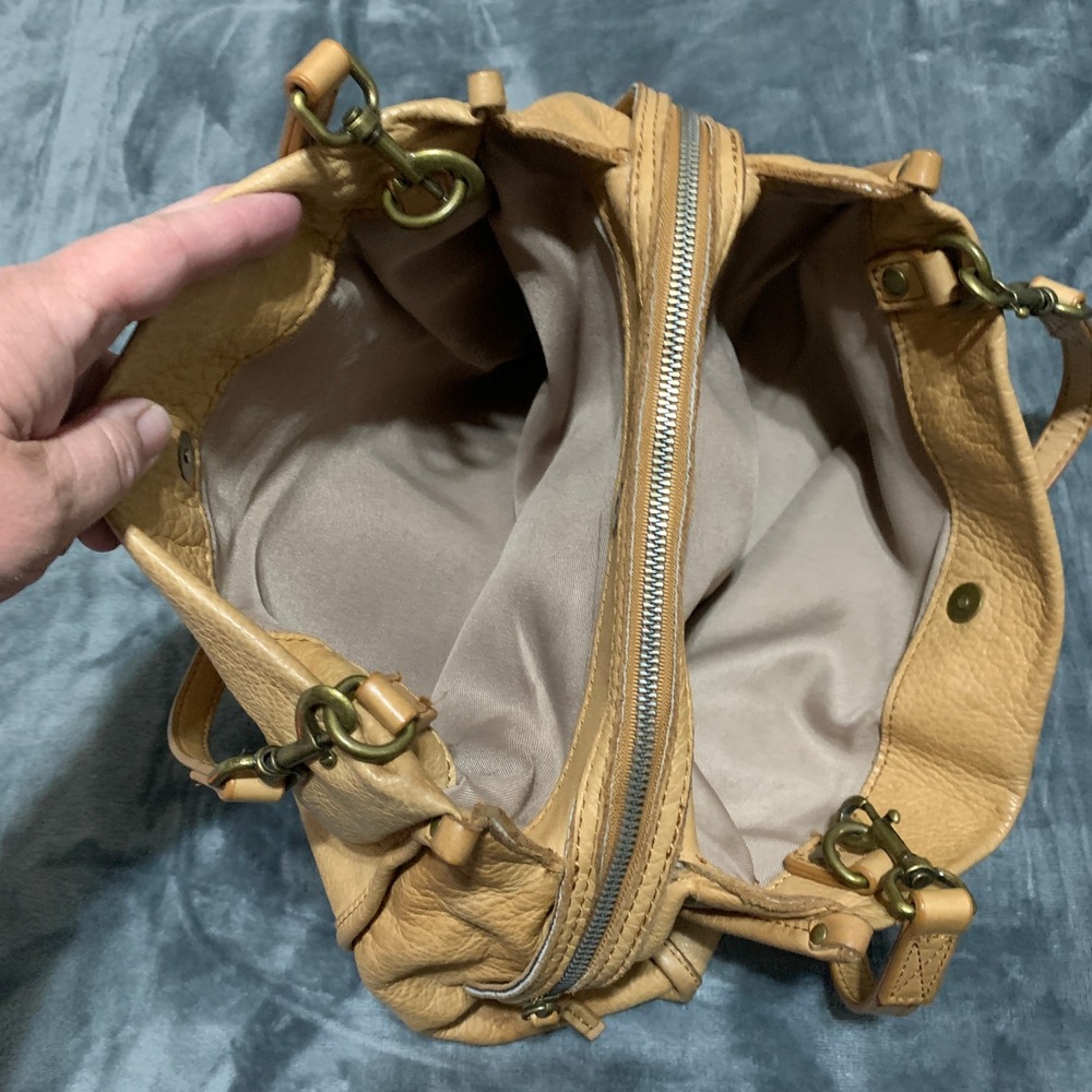 American Leather Co. Lenox Satchel Tan Leather Shoulder Bag Purse Triple Entry - Picture 9 of 16
